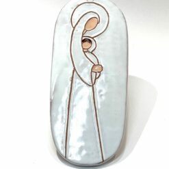 MEDAILLON VIERGE ENFANT TERRE CUITE EMAIL BLANC 16X7CM