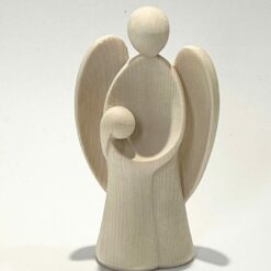 STATUE BOIS ANGE GARDIEN FILLE 9CM BOIS SCULPTE NATUREL