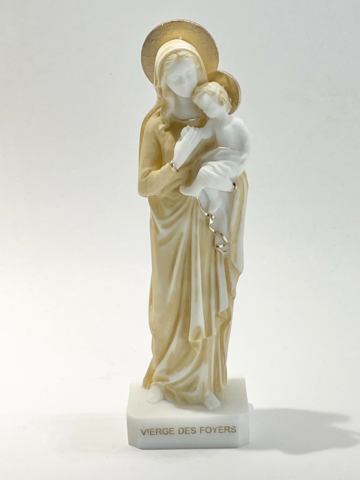 STATUE VIERGE DES FOYERS EN ALBATRE 17CM BEIGE ET OR Articles Religieux