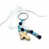 PORTE CLES EN BOIS CROIX PERLES INSCRIPTION LOURDES AVEC POCHETTE RDC