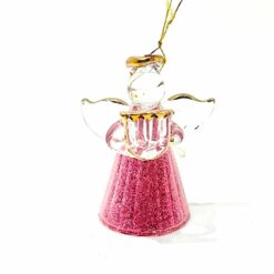 ANGE MUSICIEN VERRE PAILLETTES ROSES