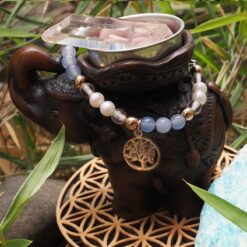 Bracelet STILIVITA en acier  Collection Equilibre AMOUR ET RECONSTRUCTION CALCEDOINE CRISTAL DE ROCHE PERLE