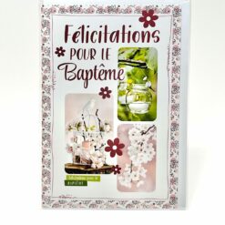 CARTE FELICITATIONS POUR LE BAPTEME CAGE OISEAUX FLEURS