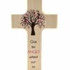 CROIX BOIS ENFANT ARBRE DE VIE ROSE "QUE LES ANGES VEILLENT SUR TOI " 9X15CM