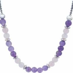 Collier STILIVITA en acier  Collection Médecine naturelle  NUIT PAISIBLE  quartz rose / améthyste - 42+10cm