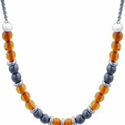 Collier STILIVITA en acier  Collection Médecine naturelle  ARTHROSE  ambre / hématite / 42+10cm