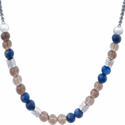 Collier STILIVITA en acier - Collection Médecine naturelle  MAUX DE DOS  quartz fumé / lapis lazuli / 42+10cm