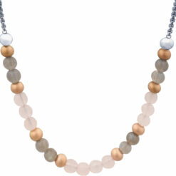 Collier STILIVITA en acier  Collection équilibre  LACHER PRISE  Quartz Rose  labradorite  billes acier rosé mattes -42+10cm