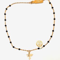 COLLIER COLOMBE EN NACRE PERLE LAPIS PLAQUE OR 42CM