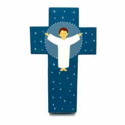 CROIX BOIS JÉSUS BLEU 12CM