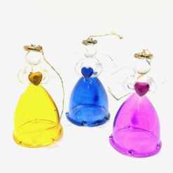 ANGE EN VERRE COEUR 6,5CM 3 COULEURS JAUNE BLEU VIOLET
