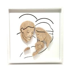 CADRE BOIS (PLUS SUPPORT POUR METTRE EN CHEVALET) STE FAMILLE DECOUPE LASER 16,5X16,5CM