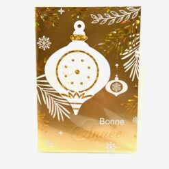 CARTE DOUBLE BONNE ANNEE DOREE BOULES 4018B