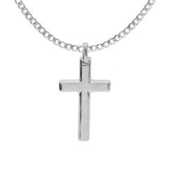 COLLIER ACIER CHAINE GOURMETTE AVEC PENDENTIF CROIX 33 X 17MM 55+5CM