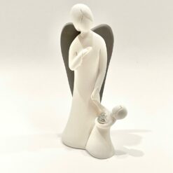 STATUE ANGE GARDIEN AILES GRIS/TAUPE 12CM