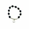 BRACELET DIZAINIER PERLES EN VERRE MAT 8MM MEDAILLE VIERGE/ANGE GARDIEN  BLEU MARINE