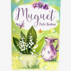 CARTE DOUBLE MUGUET PORTE BONHEUR PAPILLONS CRUCHE