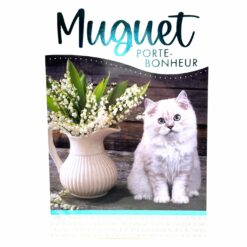 CARTE DOUBLE MUGUET PORTE BONHEUR POT DE MUGUET CHAT