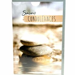 CARTE DOUBLE SINCERES CONDOLEANCES GALETS EAU