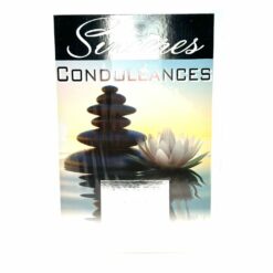 CARTE DOUBLE SINCERES CONDOLEANCES LOTUS GALETS