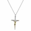 COLLIER ARGENT ET DORURE JAUNE PENDENTIF CROIX 39+4CM