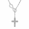 COLLIER ARGENT PLATINÉ INFINI ET CROIX OXYDES BLANCS SERTIS 41+3CM