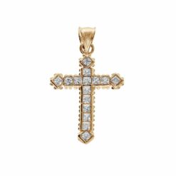 CROIX PLAQUÉ OR 17X12MM OXYDES BLANCS SERTIS