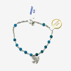 BRACELET DIZAINIER ARGENT +COLOMBE ARGENT +PERLES RONDES APATITE