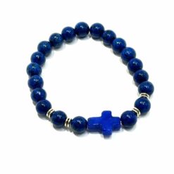 BRACELET EN PIERRE AGATE BLEUE AVEC CROIX EN AGATE