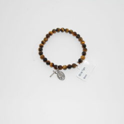 BRACELET EN PIERRE OEIL DE TIGRE 6M MEDAILLE MIRACULEUSE+CROIX