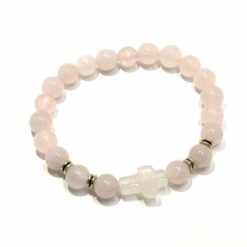 BRACELET PIERRE QUARTZ ROSE ET CROIX EN QUARTZ ROSE
