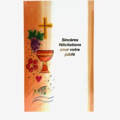 CARTE DOUBLE JUBILE CROIX RAISINS CALICE SINCERES FELICITATIONS POUR VOTRE JUBILE