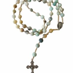CHAPELET EN PIERRE AMAZONITE GIVREE SUR CORDE 8MM