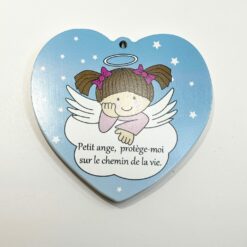 COEUR BOIS ANGE GARDIEN FILLE 12X10CM