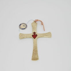 CROIX EN BRONZE MARTELE SACRE COEUR ROUGE 8X12CM