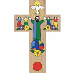 CROIX EN TECK 15X9,2CM PAIX ET COMMUNION