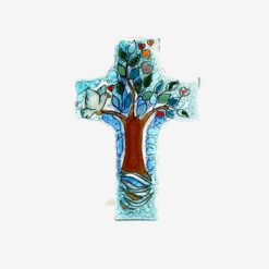 CROIX EN VERRE SOUFFLE ARBRE DE VIE COLOMBE 8X12CM