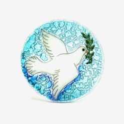 MEDAILLON EN VERRE SOUFFLE COLOMBE RAMEAUX D10CM