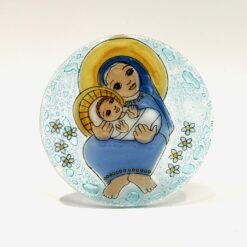 MEDAILLON EN VERRE SOUFFLE VIERGE A L'ENFANT D10CM