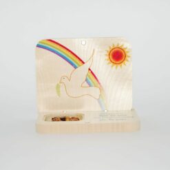 PETIT AUTEL BOIS COLOMBE+ARC EN CIEL+DIZAINIER 8,5X11CM