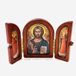 TRIPTYQUE CHRIST PANTOCREATOR BOIS NOYER 9,5X6,5CM
