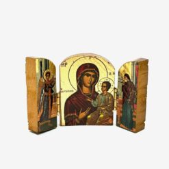 TRIPTYQUE VIERGE HABIT ROUGE + ENFANT JESUS + ANGES 7X5CM