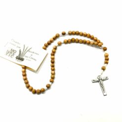 CHAPELET BOIS D'OLIVIER + CROIX EN METAL ARTISANAT MONASTIQUE