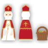SAINT NICOLAS ET FRIANDISES EN BOIS TOURNÉ 10CM + BOITE