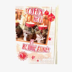 CARTE DOUBLE JOYEUX NOEL ET BONNE ANNEE BOUGIES +ENVELOPPE 1202C