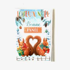 CARTE DOUBLE JOYEUX NOEL ET BONNE ANNEE ECUREUILS +ENVELOPPE 1202B