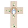 CROIX BOIS LOUANGE  VIERGE MIRACULEUSE  PATINÉE BLANCHE  14X10CM