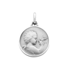 MEDAILLE ANGE A LA COLOMBE ARGENT BORD LAPIDE 16MM