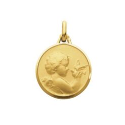 MEDAILLE ANGE A LA COLOMBE PLAQUE OR BORD LAPIDE 16MM
