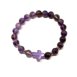 BRACELET EN PIERRE  AMETHYSTE AVEC CROIX EN AMETHYSTE